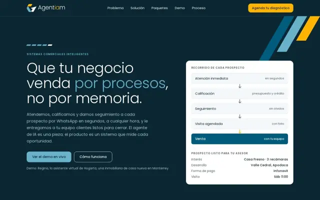 Sitio de Agentiam: Que tu negocio venda por procesos, no por memoria